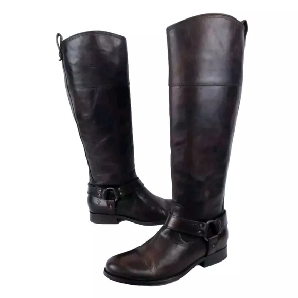 Frye Veronica Harness Tall Brown Leather Riding Boots Women’s Sze 7– Equestrian - Picture 1 of 15